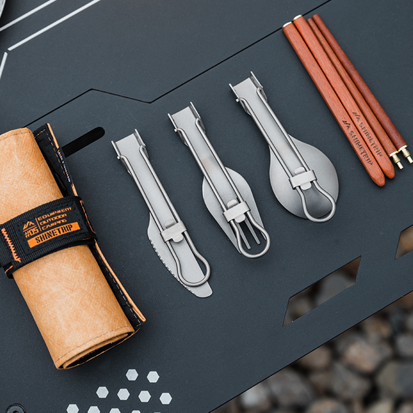 Camping Cooking Set Compact - Titanium Camping Utensil Set Corrosion Redwood