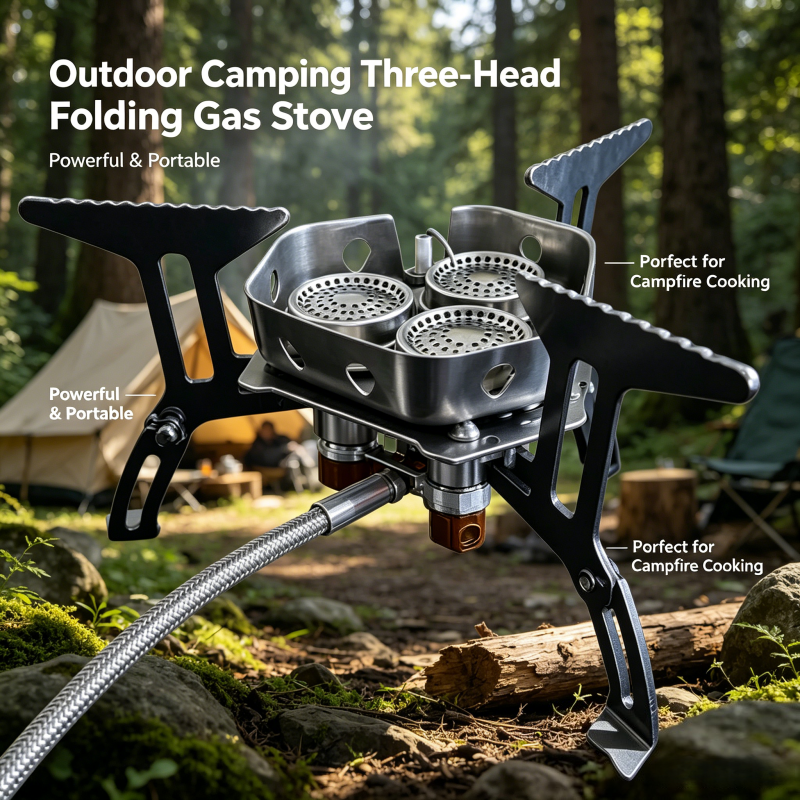 Camping Cooking Heater - Portable 3-Burner Gas Stove, Foldable Like
