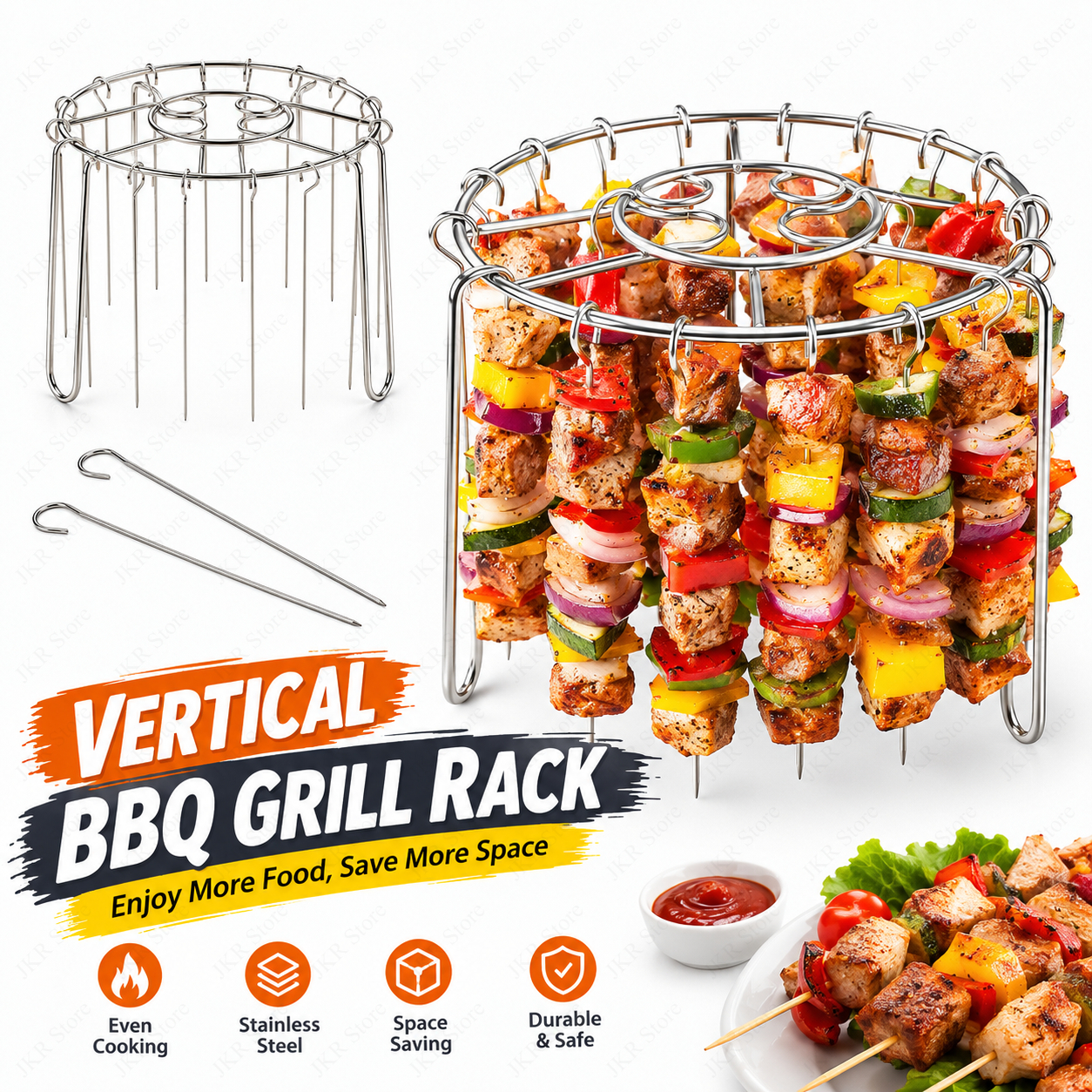 Camping Cooking Rack - Vertical BBQ Skewer Stand Stainless Steel