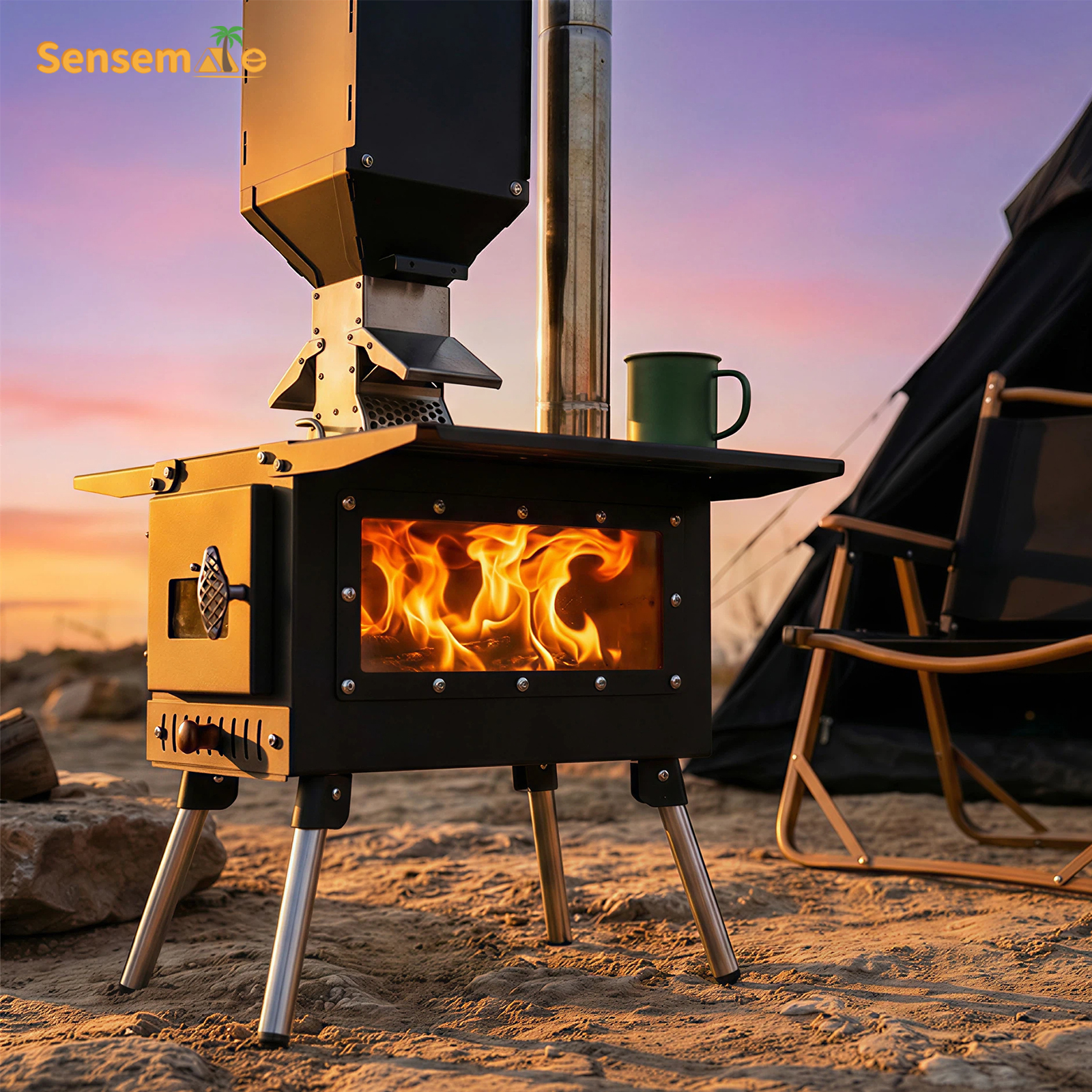 Camping Cooking Heater - Pellet Stove Camping Stainless Steel Wood