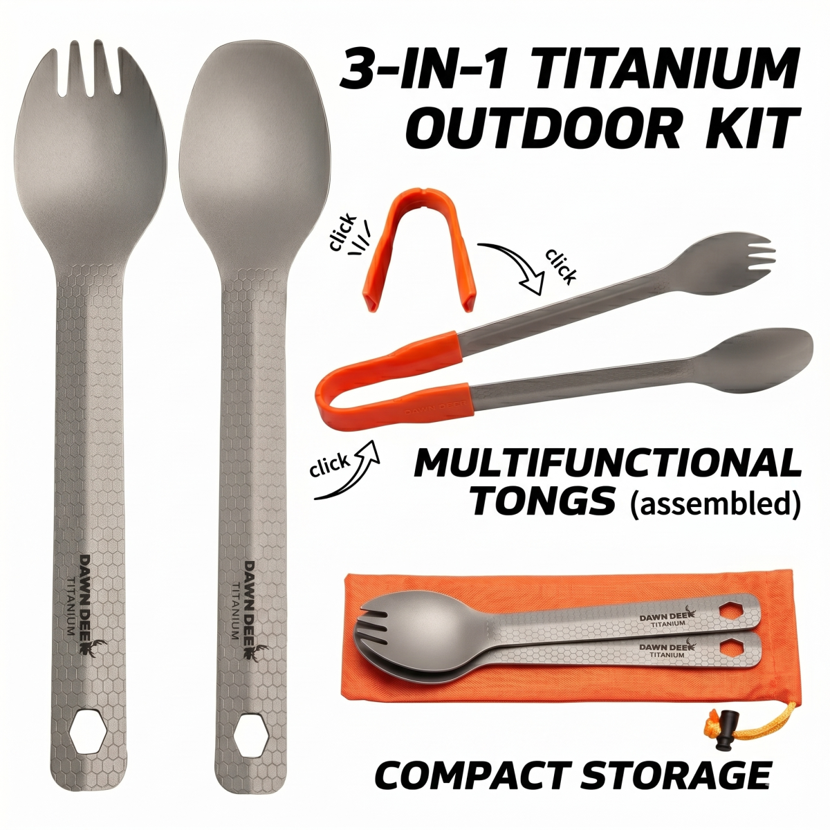Camping Cooking Equipment Bag - DAWN DEER 3-in-1 Titanium Spork Spoon