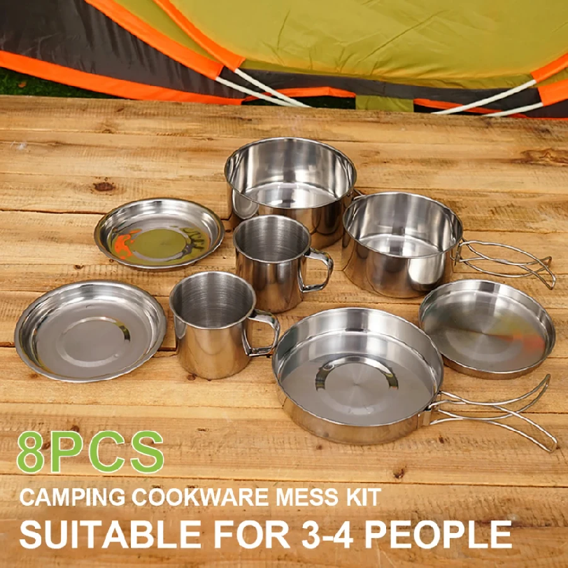 8pcs/Set Camping Cookware Mess - огляд і ціна Camping Cooking Set Compact