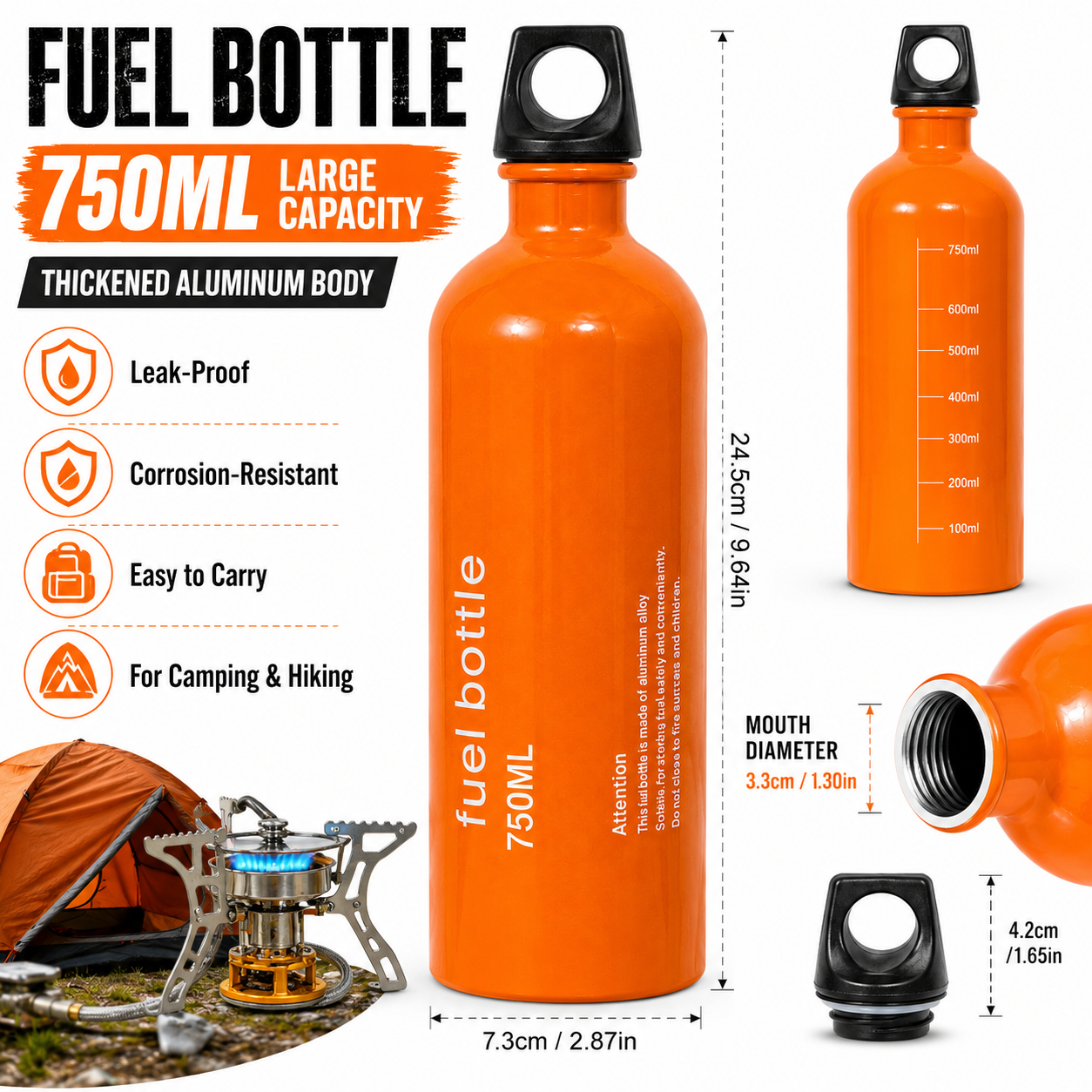 750ml Aluminum Fuel Bottle Cam - огляд і ціна Camping Cooking Heater