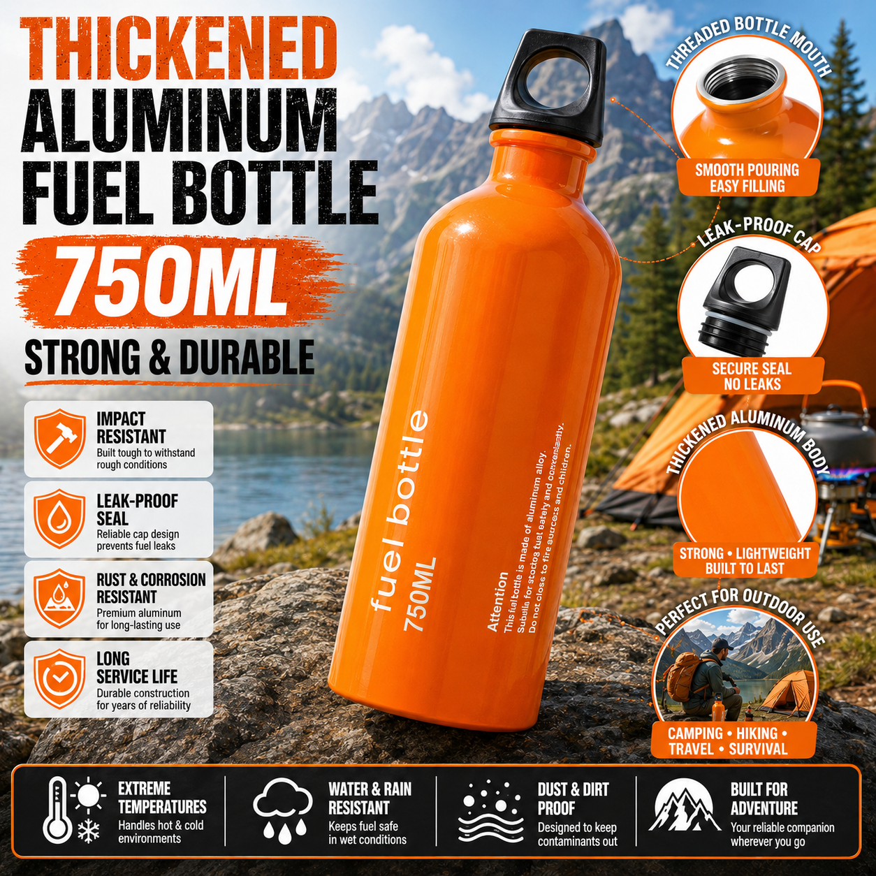 750ml Aluminum Fuel Bottle Cam - огляд і ціна Camping Cooking Heater